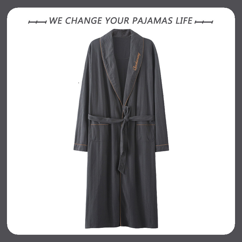 NIGHTGOWNS MENS COTTON SPRING AND AUTUMN PAJAMAS THIN LOUNGEWEAR LONG SLEEVE MID-LENGTH COTTON COMFORTABLE MENS BATHROBE AUTUMN AND WINTER