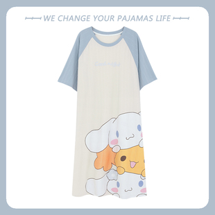 北极绒睡裙女夏季 可外穿家居服睡衣裙子 纯棉短袖 可爱卡通夏天薄款