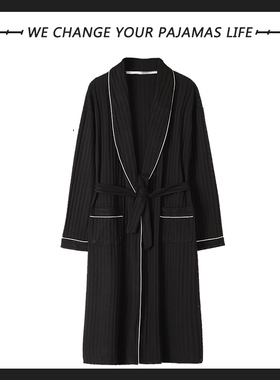 北极绒睡袍男士春秋季长袖纯棉薄款浴袍睡衣中长款青年大码家居服