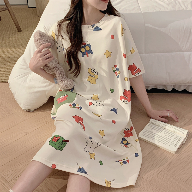北极绒睡裙女夏季天短袖少女睡衣甜美可爱卡通休闲家居服连衣裙子