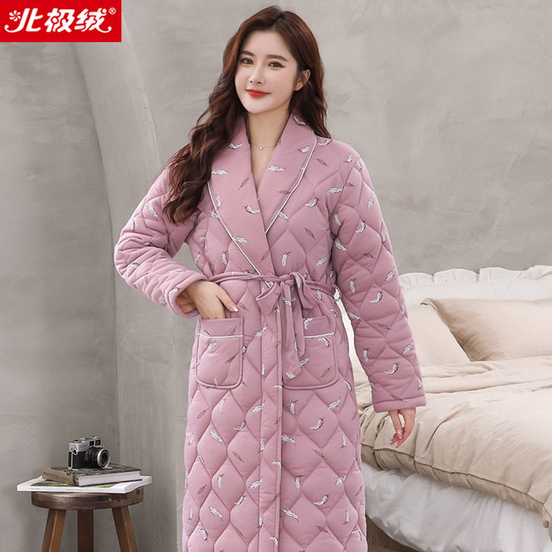 2025年夹棉睡袍女秋冬季长袖长款保暖加厚三层纯棉浴袍睡衣家居服,女士内衣/男士内衣/家居服,睡袍/浴袍,淘宝优惠券,粉丝福利购,淘宝优惠卷