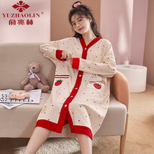 开衫 衬衫 薄款 加大码 家居服 俞兆林睡裙女士睡衣春秋季 长款 纯棉长袖