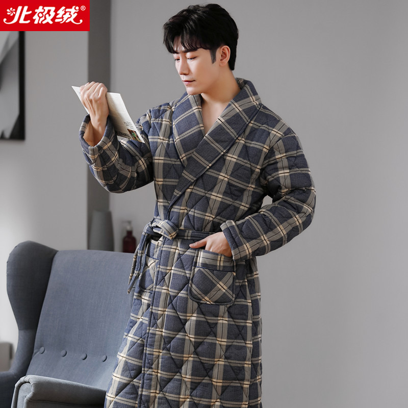 2025年冬季男士睡衣三层加厚纯棉夹棉睡袍冬天浴袍秋冬保暖家居服