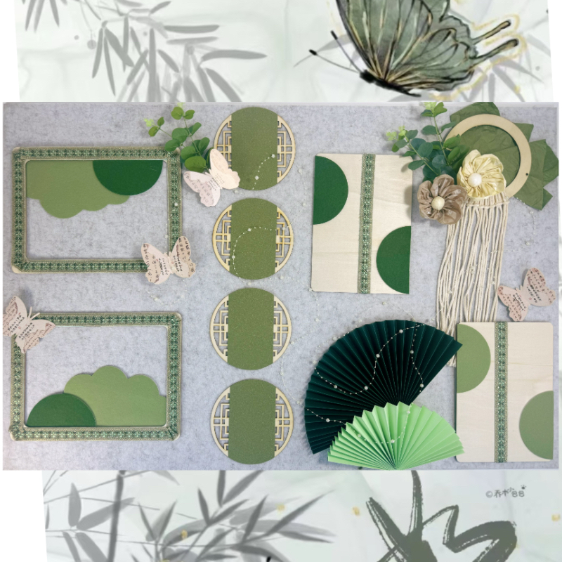 新中式黑板报布置幼儿园扇花墙贴