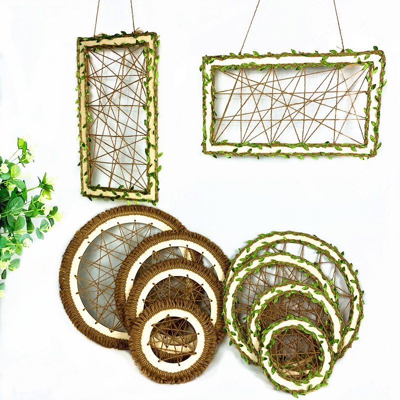 幼儿园环创材料田园森系墙面装饰绿叶麻绳乱网框作品背景吊饰壁饰
