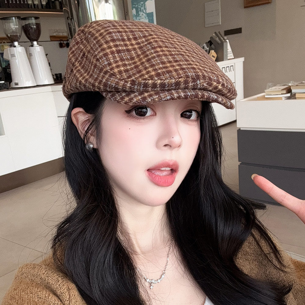2026新款复古格子前进帽女显脸小