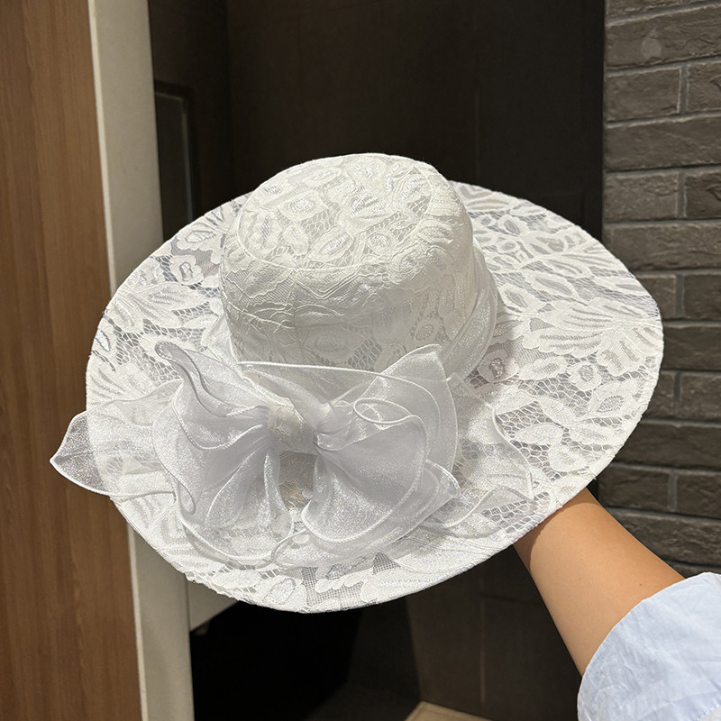 遮阳帽子女夏季名媛风白色礼帽小众设计蕾丝花朵网纱帽大檐太阳帽,服饰配件/皮带/帽子/围巾,帽子,淘宝优惠券,粉丝福利购,淘宝优惠卷