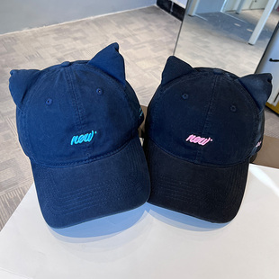 韩系可爱猫耳朵棒球帽女2025新款大头围帽子百搭显脸小宽檐鸭舌帽