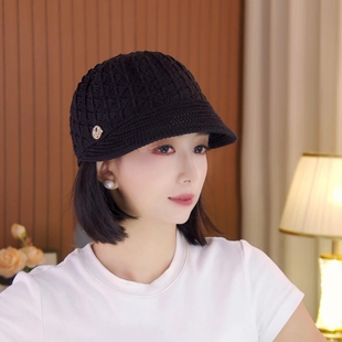 镂空透气秋冬季帽子女款百搭新款时尚马术帽显脸小保暖针织鸭舌帽