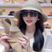 遮阳防晒草帽女士妈妈盆帽夏季 卷边百搭可折叠大檐防紫外线太阳帽