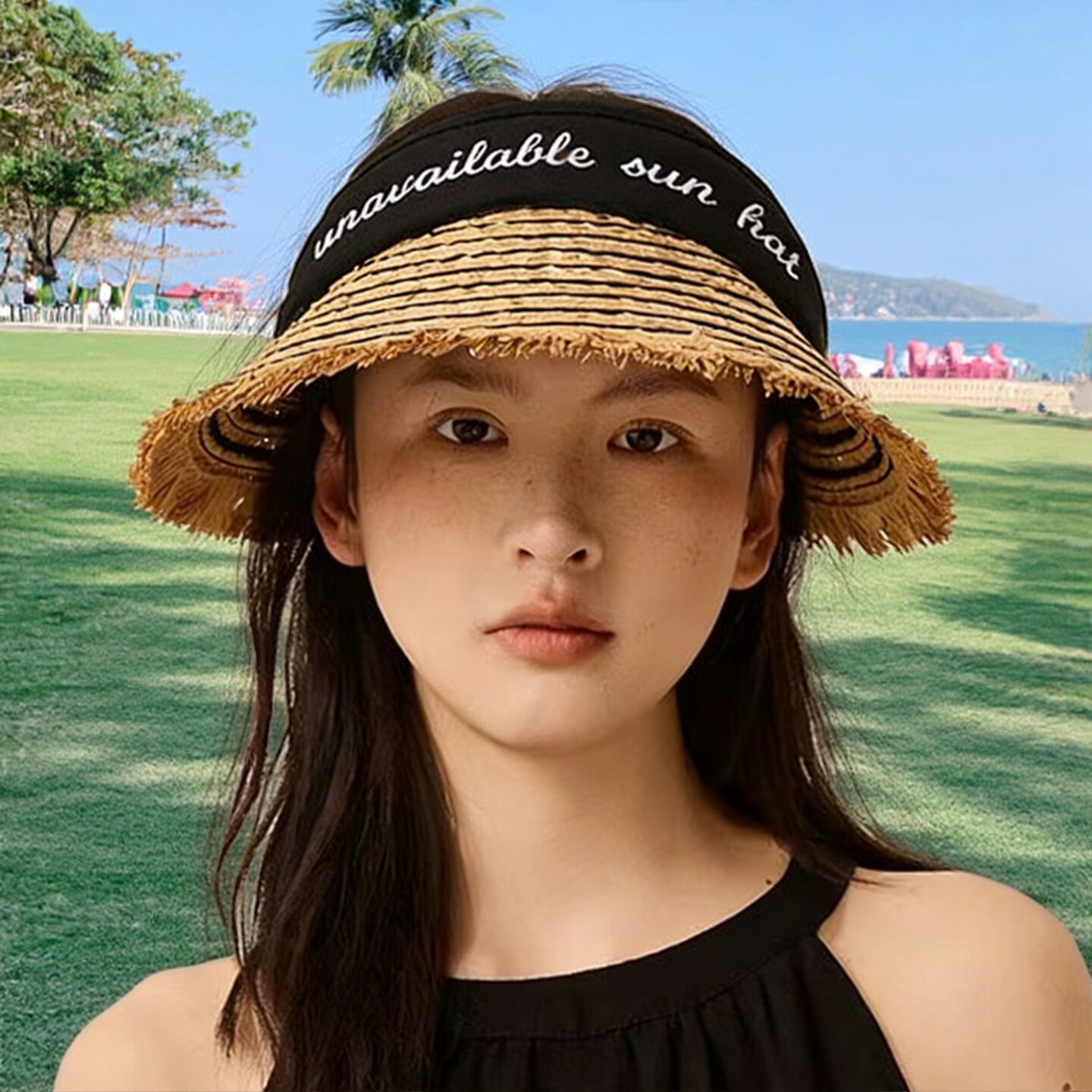 草编空顶帽子女夏季大帽檐遮阳防晒帽海边度假沙滩防紫外线太阳帽