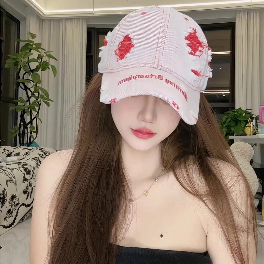 美式街头复古做旧破洞棒球帽子女显脸小个性潮流鸭舌帽户外遮阳帽