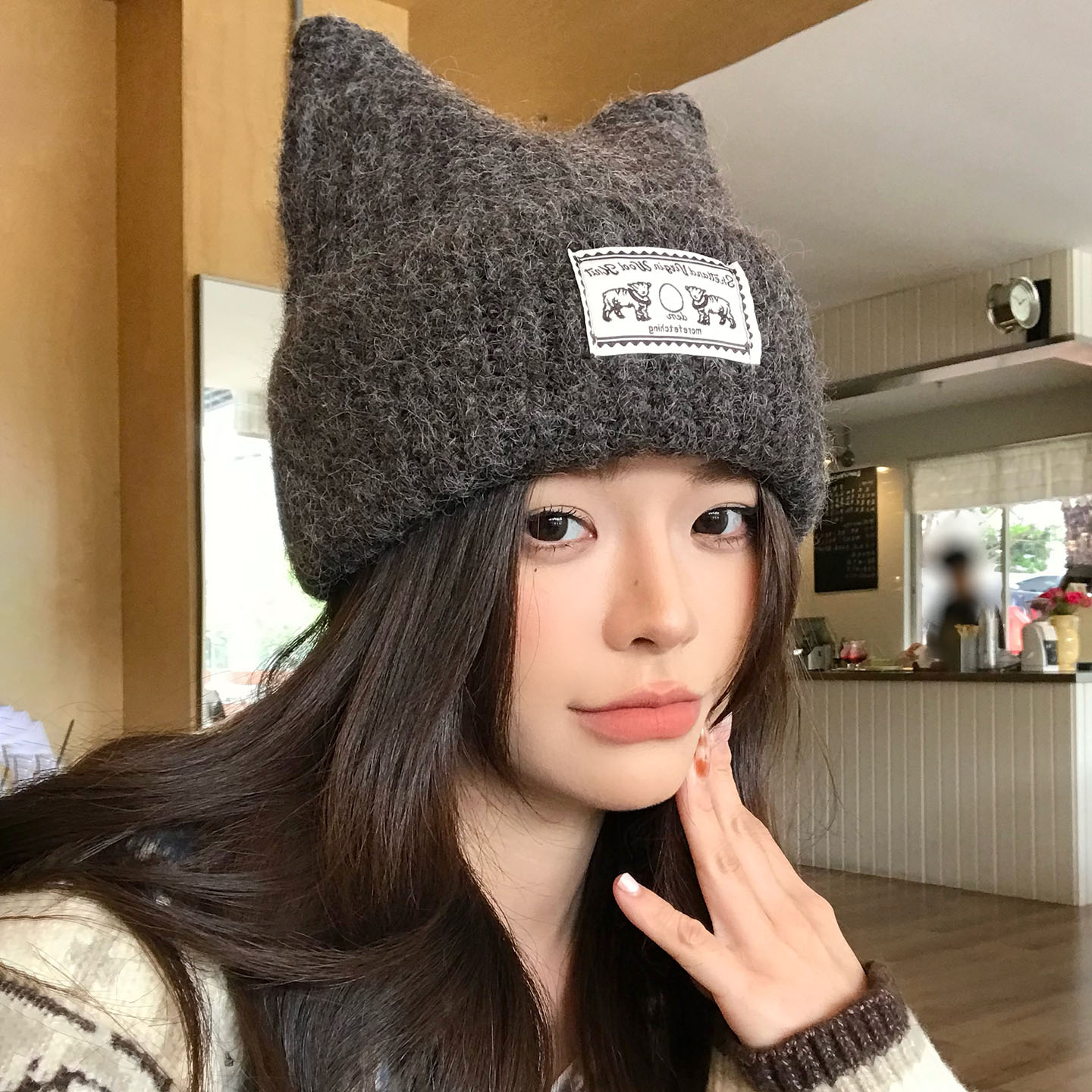 秋冬保暖日系可爱猫耳针织毛线帽