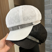 2026新款 网纱蕾丝透气鸭舌贝雷帽显脸小 水钻织带八角帽子女春夏季