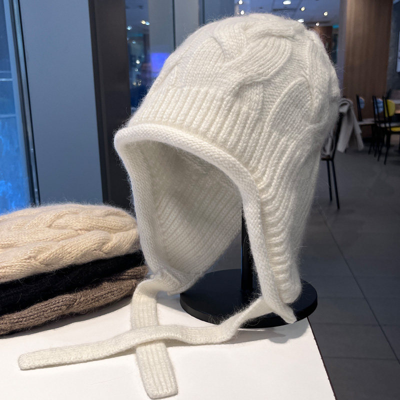 兔毛帽子女秋冬季新款麻花针织帽洋气百搭显脸小毛线帽保暖护耳帽