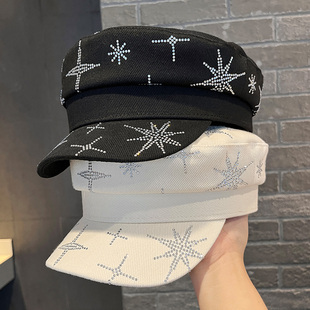 韩版复古水钻贝雷帽子女款2025新款优雅气质百搭平顶鸭舌帽显脸小