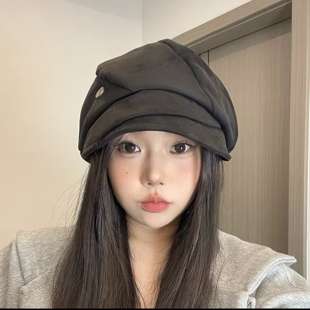 复古褶皱八角贝雷帽显脸小报童帽