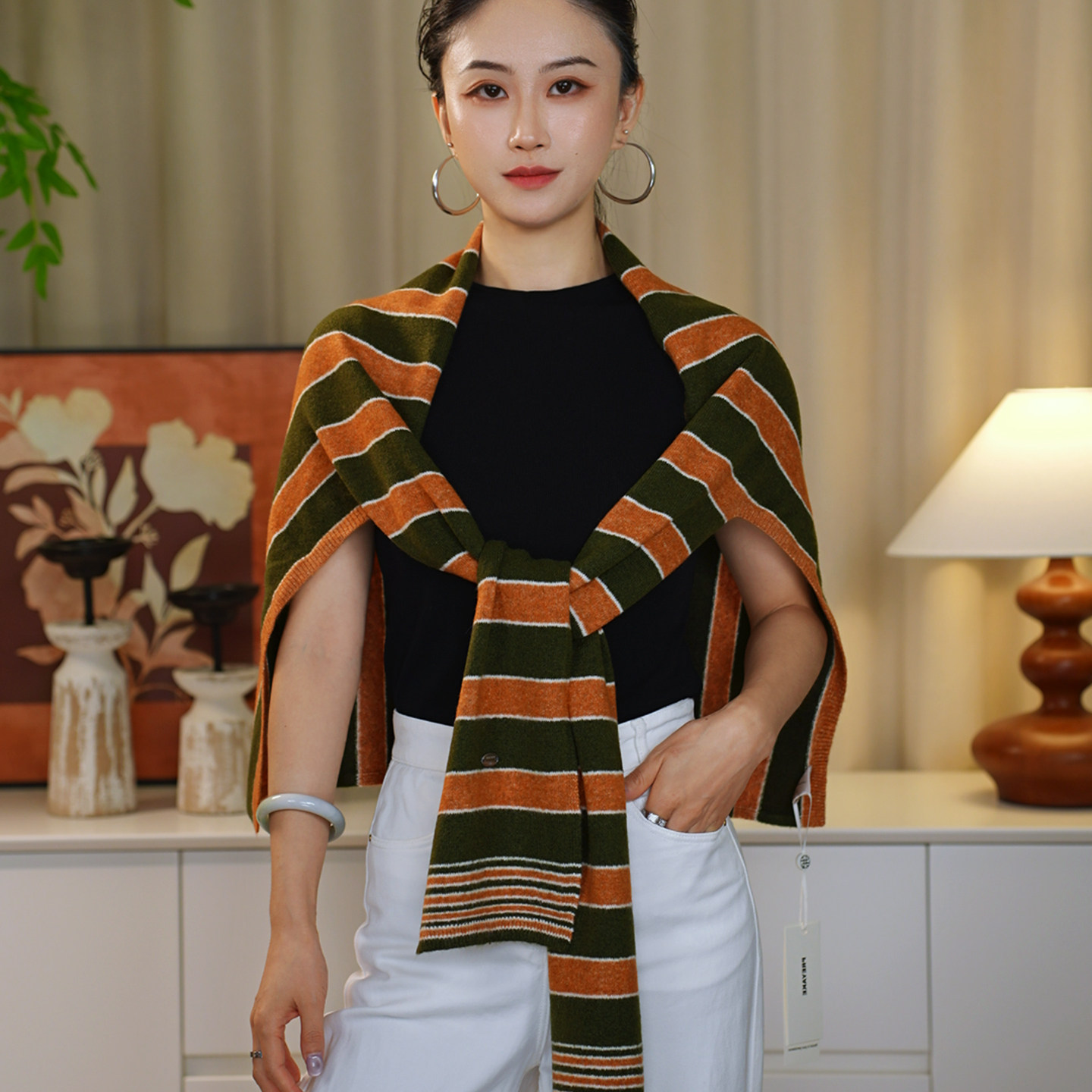 2026新款撞色条纹披肩外搭女洋气百搭保暖围巾韩系氛围感斗篷披风