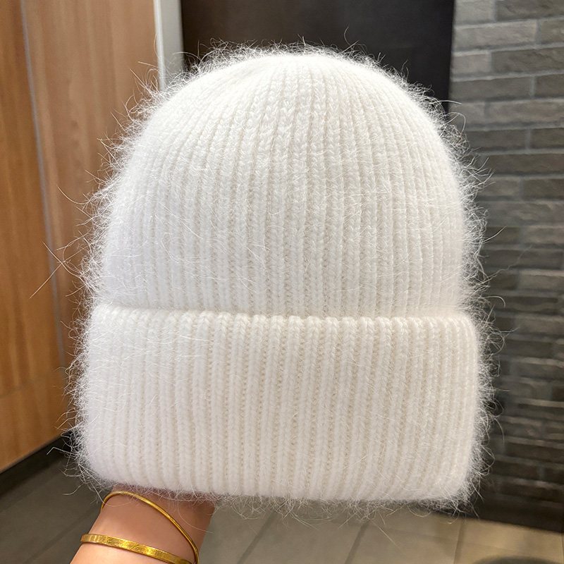 兔毛帽子冬季纯色简约护耳毛线帽