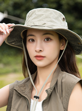 户外渔夫帽子女款2026新款夏季徒步钓鱼登山帽防晒遮阳翻檐牛仔帽
