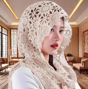 夏季薄款镂空钩花蕾丝多用披肩帽子女士旅游拍照神器手工编织丝巾