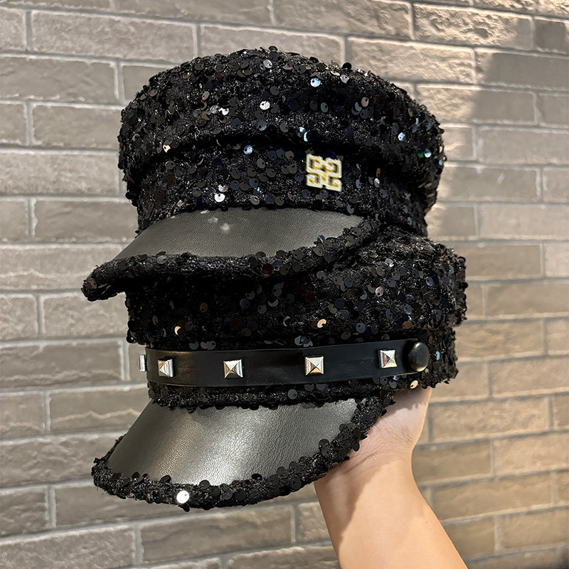 韩版设计师款小众平顶帽子女春秋新款英伦风水钻亮片贝雷帽显脸小,服饰配件/皮带/帽子/围巾,帽子,淘宝优惠券,粉丝福利购,淘宝优惠卷