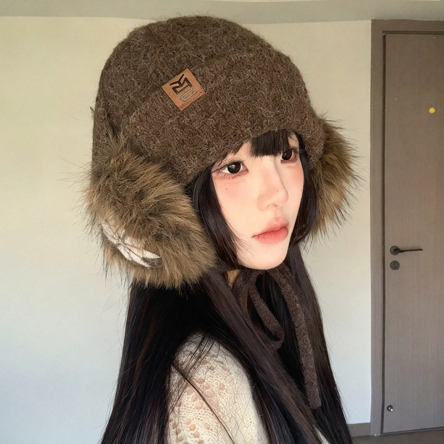 可拆卸耳罩一帽多戴针织护耳帽子女冬季保暖防寒雷锋帽骑车护耳帽