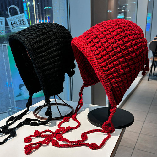 手工编织流苏针织毛线帽秋冬保暖