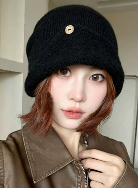 冬季保暖黑色复古金属标堆堆帽女