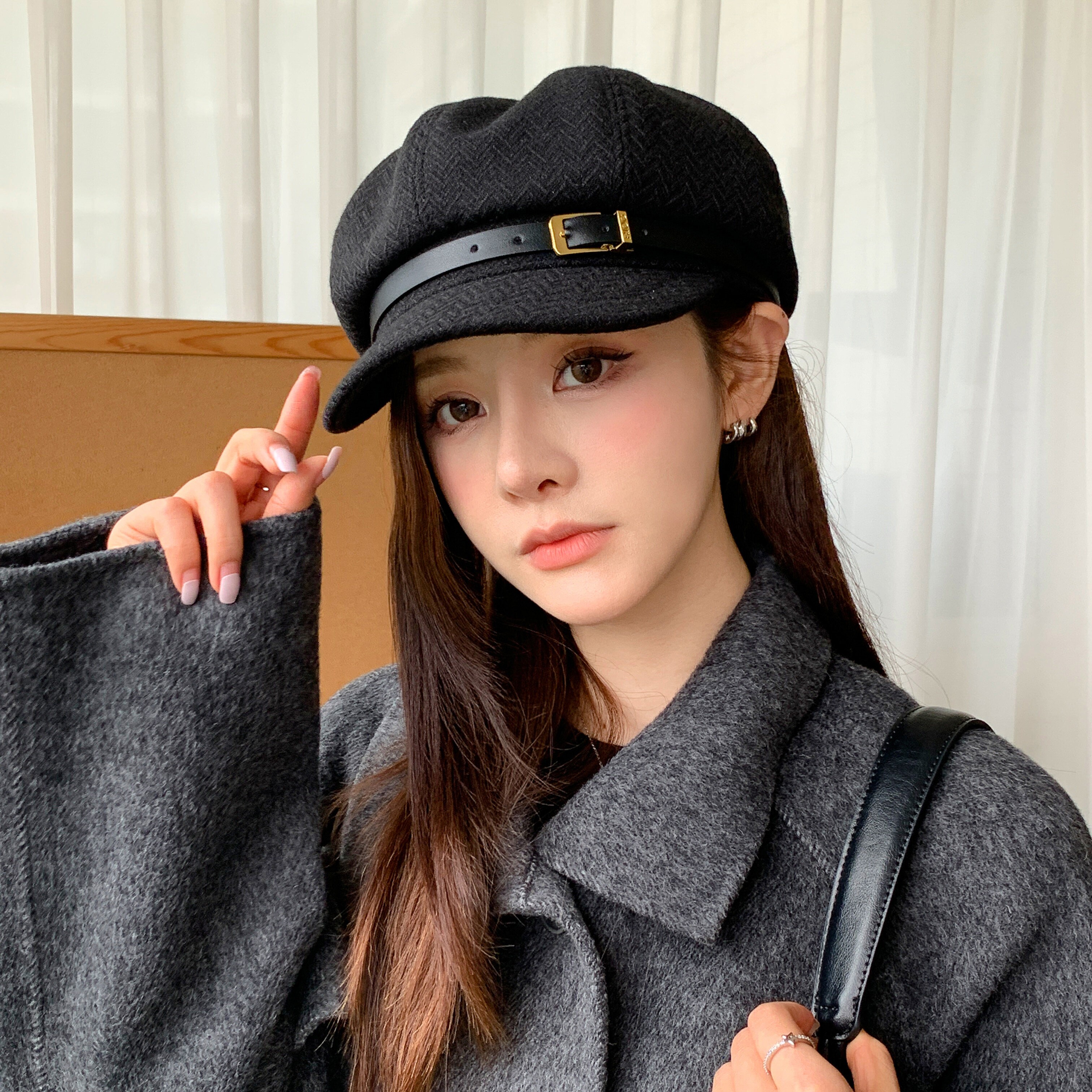 日系文艺复古云朵八角帽女显脸小