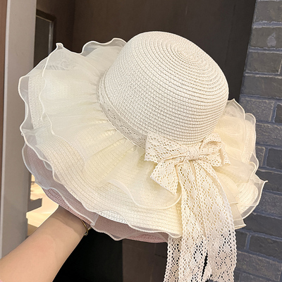 蕾丝蝴蝶沙滩遮阳太阳帽度假草帽