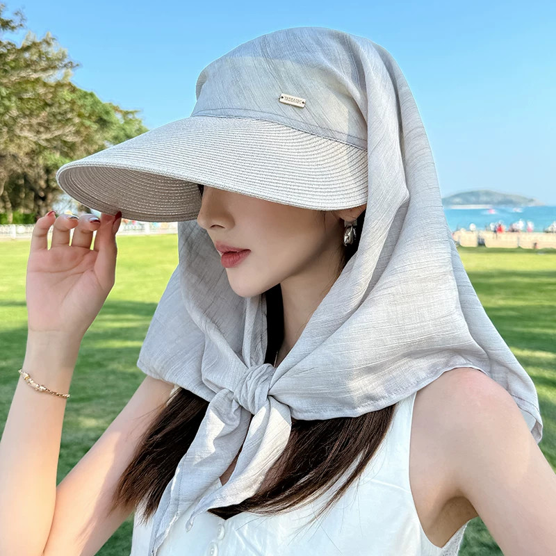 夏季防晒防紫外线绑带丝巾帽子女