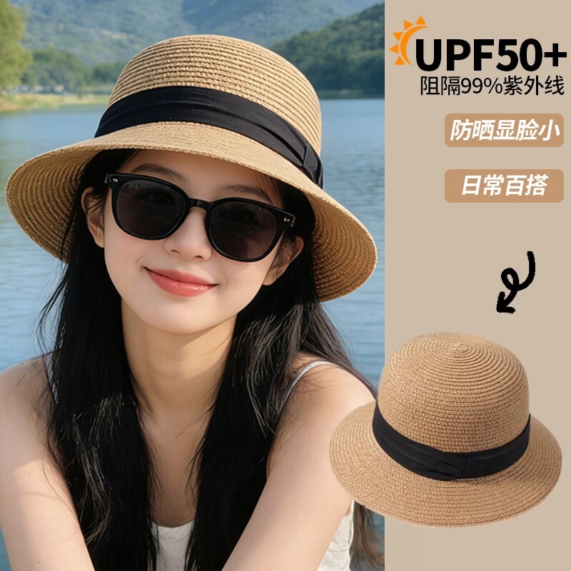 法式度假草帽女夏季海边沙滩遮阳草编帽子户外出游防紫外线太阳帽