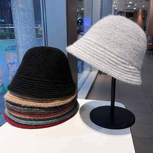 韩系针织渔夫帽女秋冬季复古高级感毛线帽子显脸小盆帽素颜水桶帽