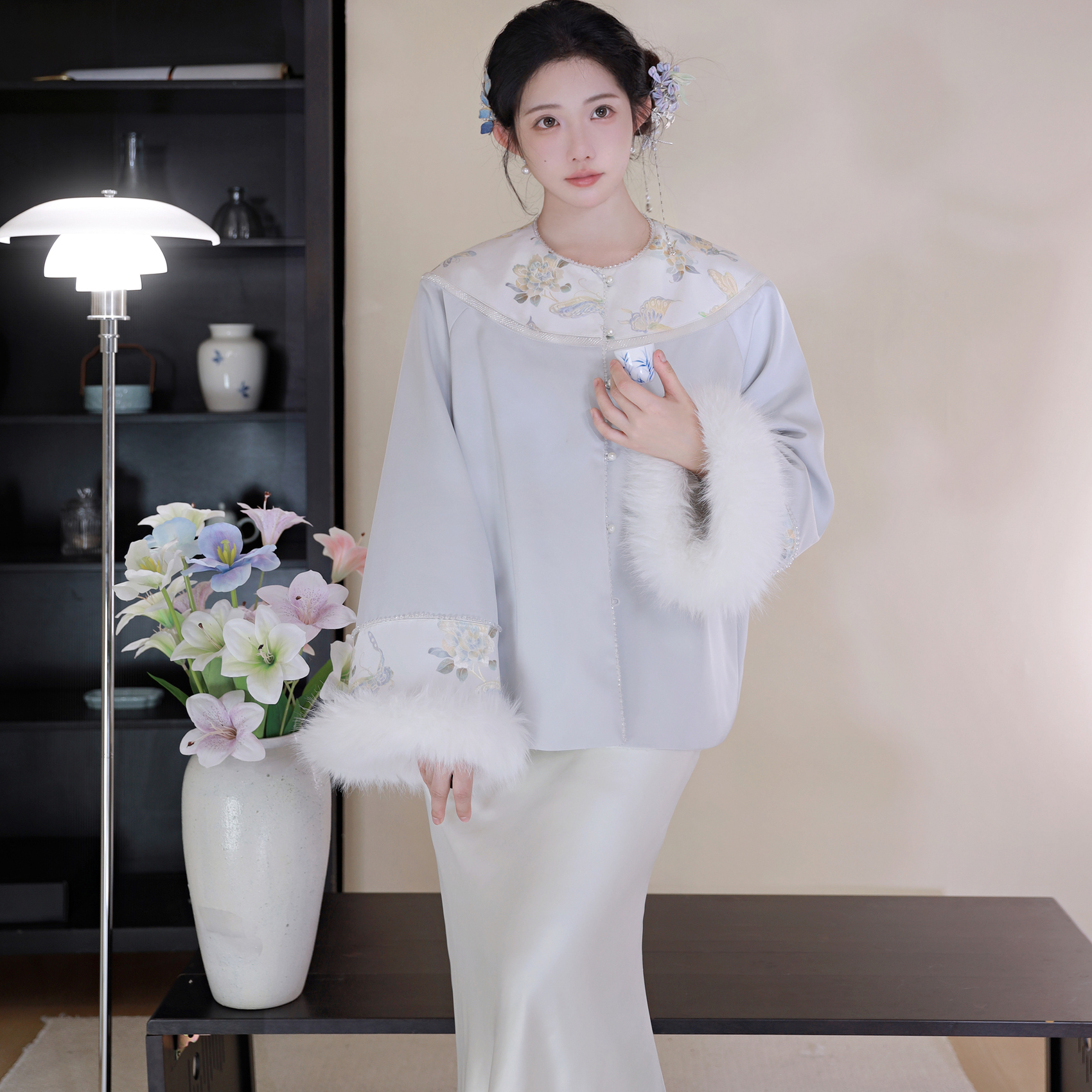 黑茉莉与甜酒 花影浮梦 新中式重工云肩人丝提花碎珠链外套女