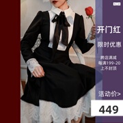 黑茉莉与甜酒 柏林少女 原创风琴褶黑白拼接多层蕾丝复古美连衣裙