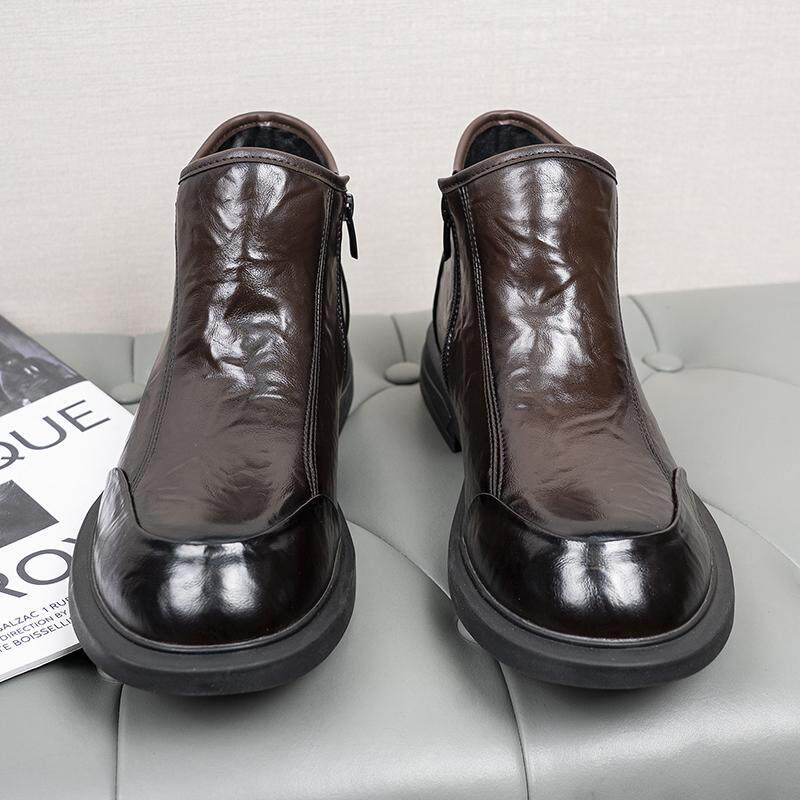 冬季加绒牛皮切尔西靴男休闲皮鞋真皮英伦潮流软皮马丁靴高帮皮靴,流行男鞋,切尔西靴,淘宝优惠券,粉丝福利购,淘宝优惠卷