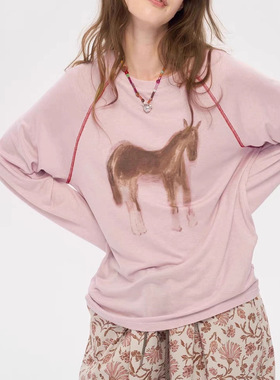 { local tag } 波尔小马 手绘印花装饰线插肩袖上衣 圆领宽松长袖