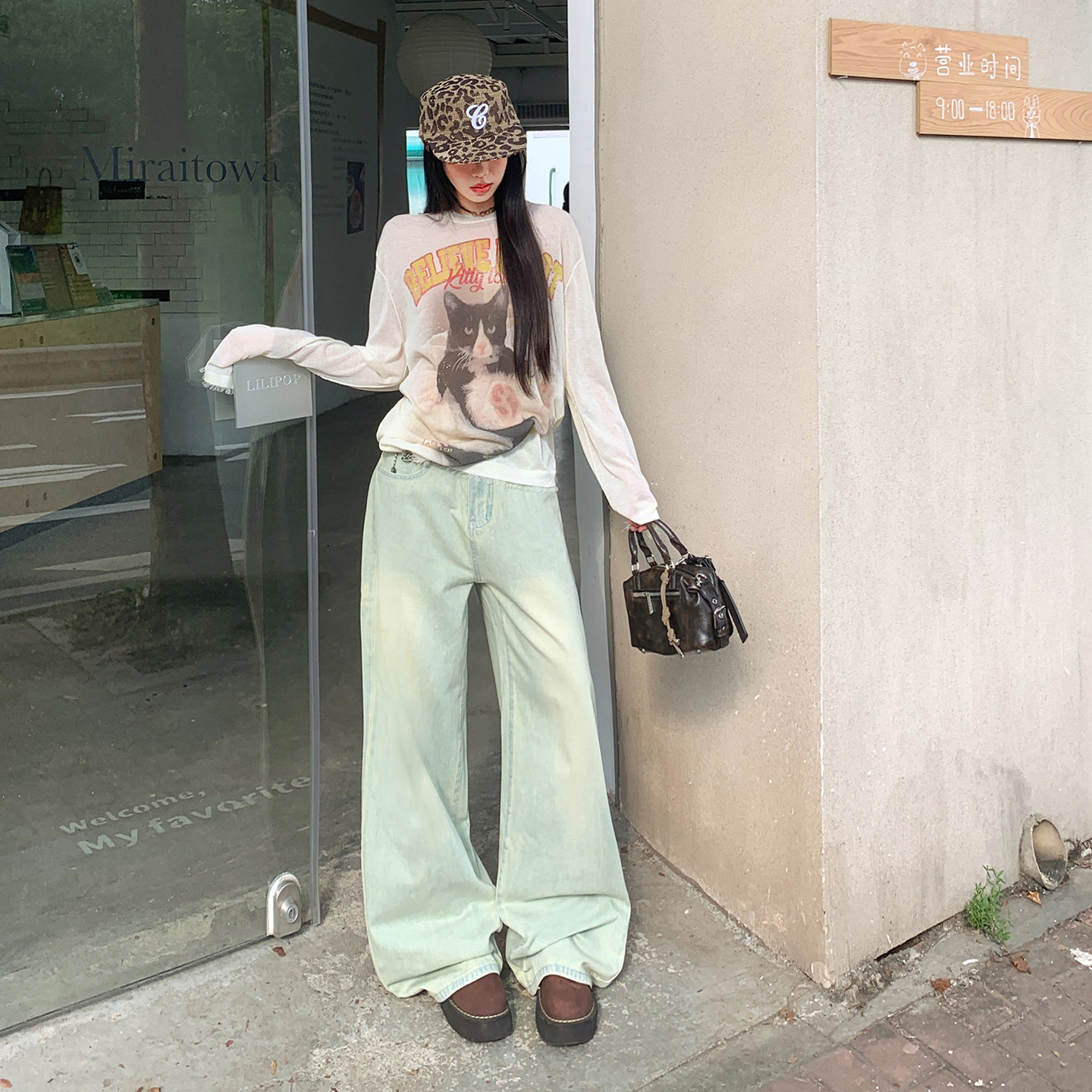 高腰水洗黄泥色牛仔裤女春季新款宽松显瘦拖地裤直筒裤阔腿裤长裤