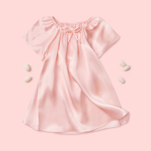 女童真丝睡裙儿童桑蚕丝睡袍宝宝居家女孩公主睡衣裙夏女宝家居服