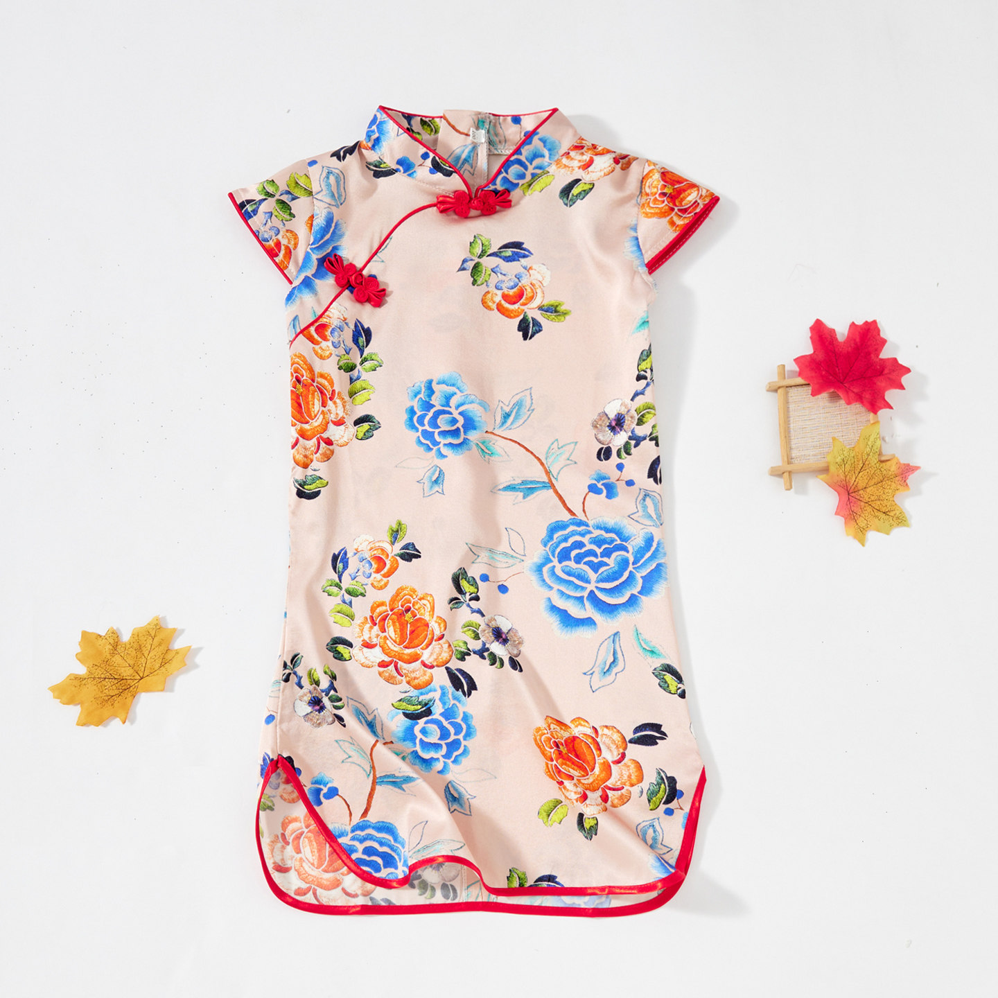 妞家女童真丝旗袍中国风夏季礼服图片