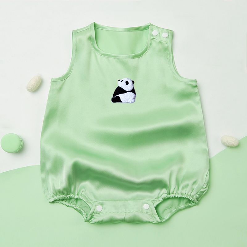 儿童夏季熊猫真丝连体衣蚕丝爬服