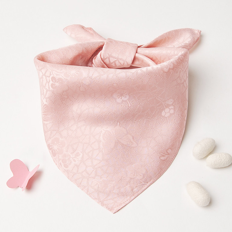 妞家儿童真丝花罗小方巾粉色梅花蝴蝶桑蚕丝围巾宝宝丝巾女童围脖
