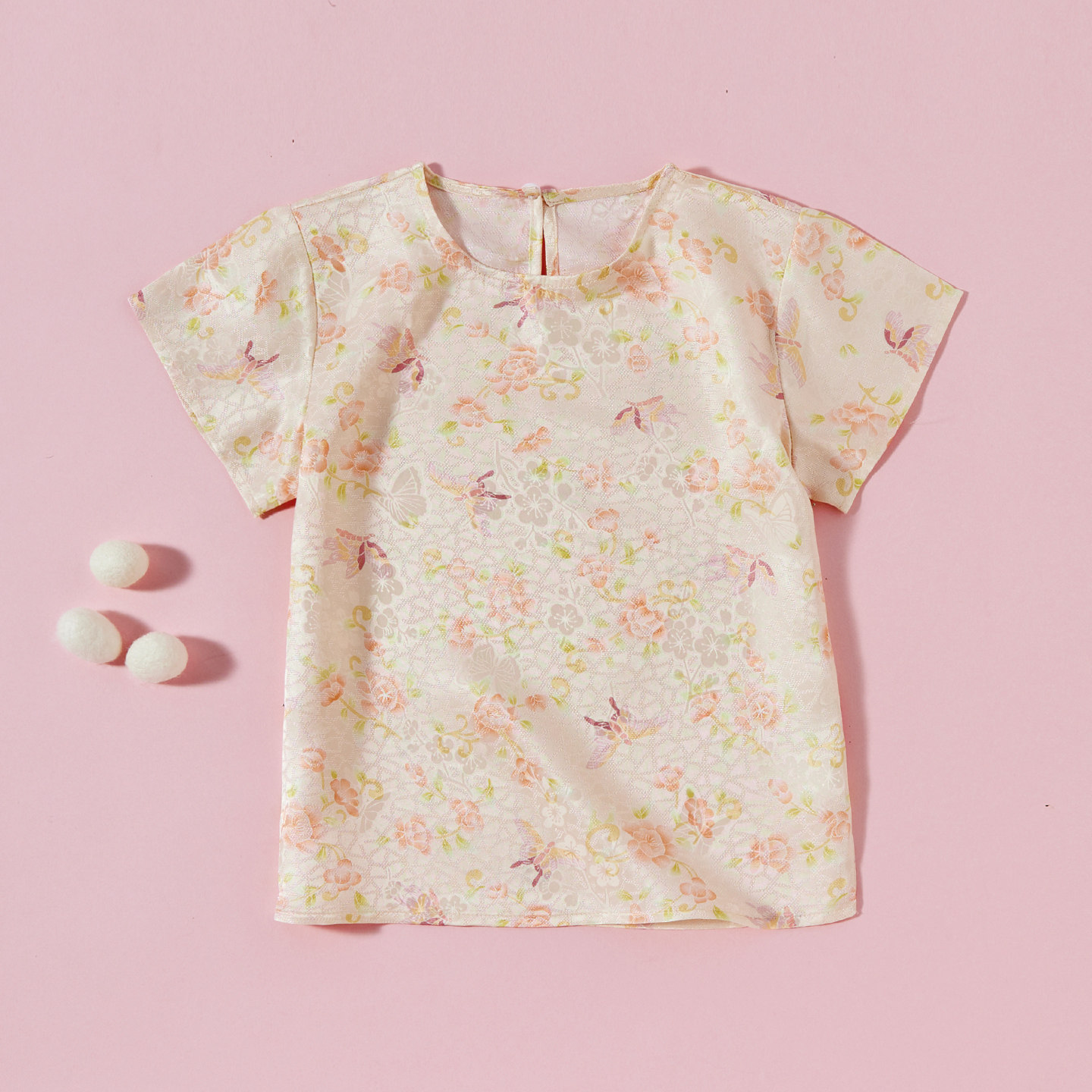 儿童真丝花罗上衣女童t恤内搭宝宝女孩桑蚕丝短袖超好看衣服外穿