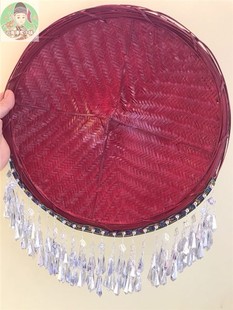 云南花腰傣手工艺花腰头饰竹编红色银色带芝麻铃斗笠鸡枞帽舞台道