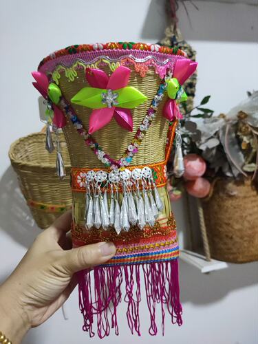 花腰傣竹娄竹编工艺品24厘米大秧箩花秧箩