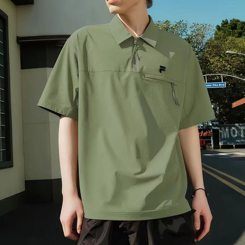 FILA FUSION斐乐潮牌梭织POLO衫男子短袖2026夏新款T恤宽松上衣
