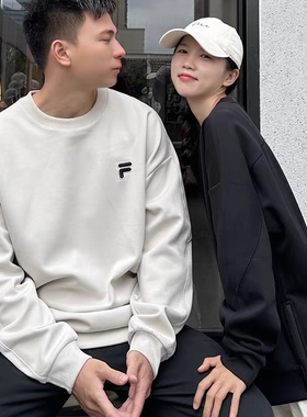 FILA FUSION斐乐2025潮牌情侣款套头男女加绒卫衣宽松圆领上衣