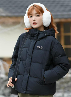 FILA斐乐羽绒服女2025新款美拉德风保暖连帽短款外套休闲面包服