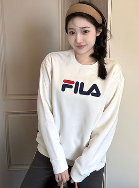 FILA 斐乐情侣款套头卫衣2025新款休闲宽松针织长袖加绒上衣